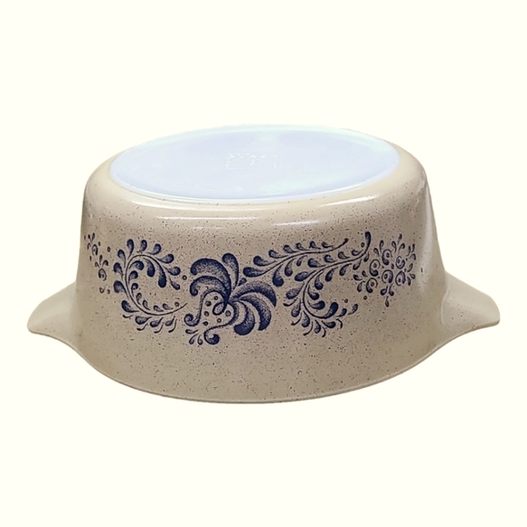 Vintage Pyrex Homestead Speckled Beige Blue Casserole Model # 475-B 2.5 L Dish - Picture 6 of 10